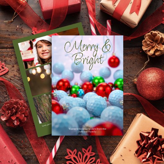 ゴルフボール&光沢のあるオーナメント・ 3枚のフォトグリーン シーズンカード