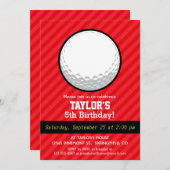ゴルフボール；緋色の赤ストライプ色 招待状 (正面/裏面)