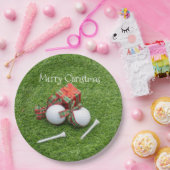 ゴルフボール（T型）とゴルファーのクリスマスプレゼント ペーパープレート (パーティー)