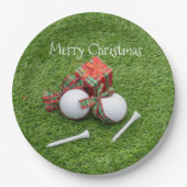 ゴルフボール（T型）とゴルファーのクリスマスプレゼント ペーパープレート (正面)
