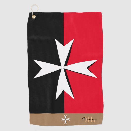 ゴルフマルタ国旗、マルチーズクロスモノグラムのセントジョン ゴルフタオル (正面)