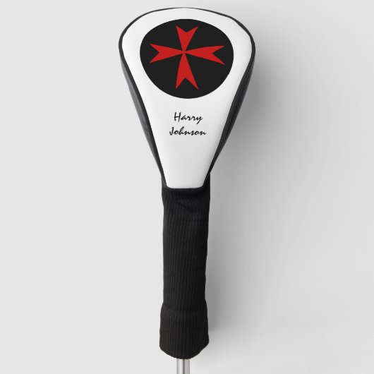 ゴルフマルタ国旗&モノグラムのマルチーズクロスゴ ゴルフヘッドカバー (正面)