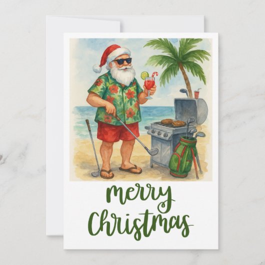 ゴルフメリークリスマスサンタゴルファーをテーマにしたビーチ シーズンカード (正面)