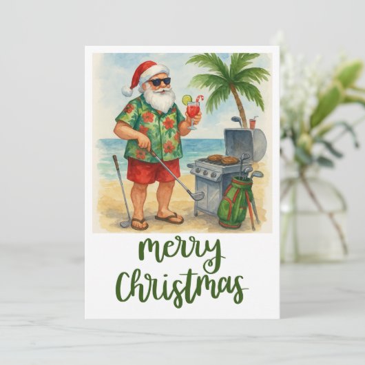 ゴルフメリークリスマスサンタゴルファーをテーマにしたビーチ シーズンカード (スタンド正面)