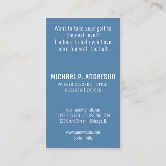 ゴルフモダンインストラクターゴルフ青ビジネスカード 名刺 (裏面)