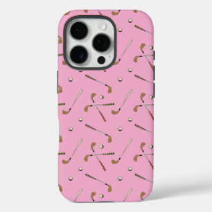 ゴルフモダンゴルファーのクラブボールパターンピンク iPhone 16 PROケース