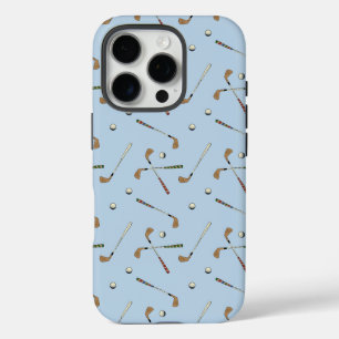 ゴルフモダンゴルファーのクラブボールパターンライトブルー iPhone 16 PROケース