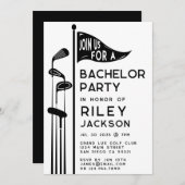 ゴルフモダンゴルファーバチュラーパーティ白黒 招待状 (正面/裏面)