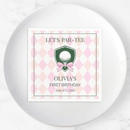 ゴルフモダンピンクガールズスポーツ1stバースデーパー – ティー スタンダードカクテルナプキン