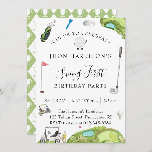 ゴルフモダン誕生日パーティー 招待状 (正面/裏面)