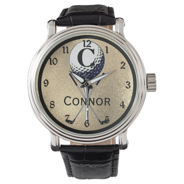 ゴルフモノグラムのティー金ゴールド 腕時計 (正面)