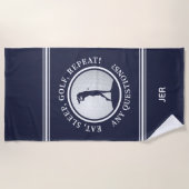 ゴルフモノグラムゴルファーモダンスポーツプロブルーキュート ビーチタオル (正面)