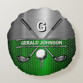 ゴルフモノグラム金属グリーン及び銀 ラウンドクッション (裏面)