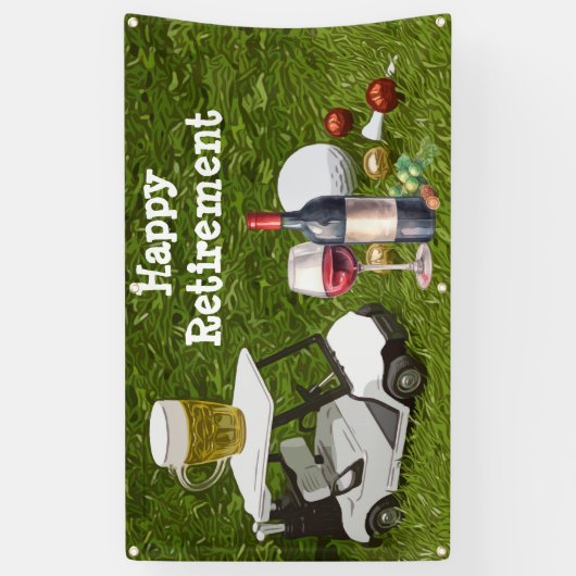 ゴルフリタイアメントとボールパーのティータイムをグリーンに 横断幕 (縦)