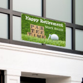 ゴルフリタイアメントとボールパーのティータイムをグリーンに 横断幕 (ビルの外側)