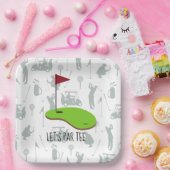 ゴルフレッツパー緑の白にゴルフフラッグとティー ペーパープレート (パーティー)