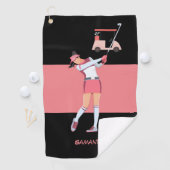 ゴルフレディーウーマンはピンクドレスピンクカートでゴルフをしている ゴルフタオル (インサイチュ)