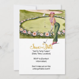 ゴルフレトロゴルフシック：女性ゴルファーでグリーン 招待状