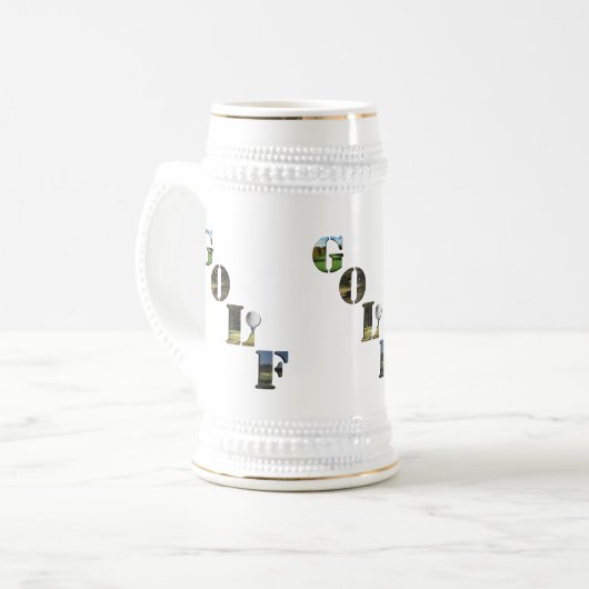 ゴルフロゴおよびゴルフボール ビールジョッキ (正面左)