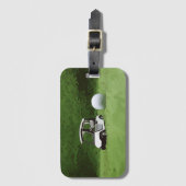 ゴルフ乳母車付きゴルフボールカートはグリーンに乗っている ラゲッジタグ (正面縦)