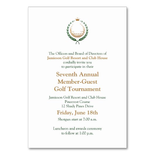 ゴルフ企業のトーナメント招待状 テーブルナンバー (正面)