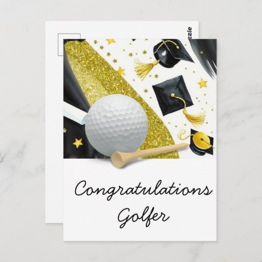 ゴルフ卒業カード – 卒業おめでとう ポストカード (正面/裏面)