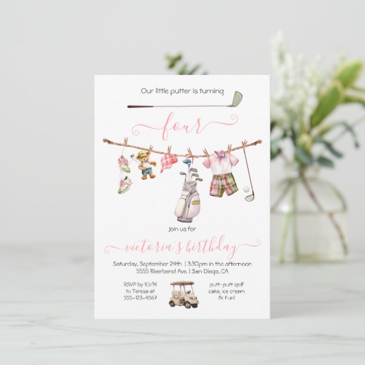 ゴルフ名門私立校風のガールバースデーパーティー 招待状 (スタンド正面)