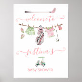 ゴルフ名門私立校風のガールベビーシャワー歓迎サイン ポスター (正面)