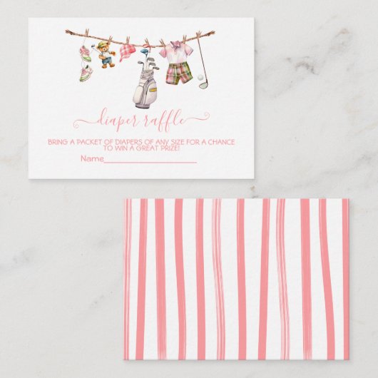 ゴルフ名門私立校風のガール物干おむつラッフルカード エンクロージャーカード (正面/裏面)