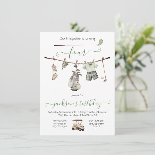 ゴルフ名門私立校風のボーイ誕生日パーティー 招待状 (スタンド正面)
