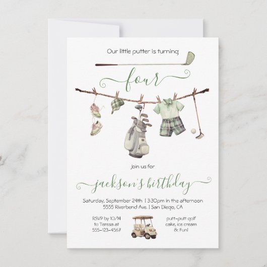 ゴルフ名門私立校風のボーイ誕生日パーティー 招待状 (正面)