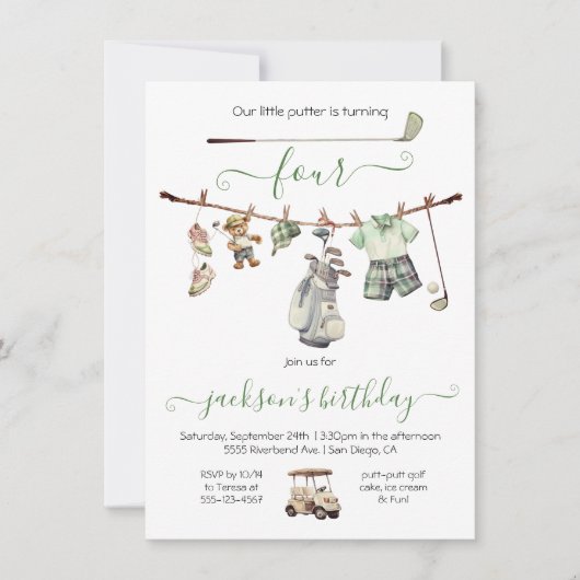 ゴルフ名門私立校風のボーイ誕生日パーティー 招待状 (正面)