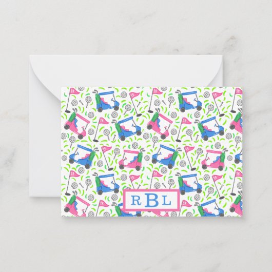 ゴルフ名門私立校風の三文字モノグラム ノートカード (正面)