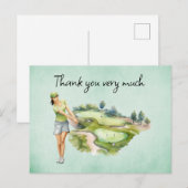 ゴルフ場での女性ゴルファー ポストカード (正面/裏面)