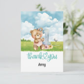 ゴルフ場でゴルフ第1回バースデーテディベアゴルファー サンキューカード (スタンド正面)