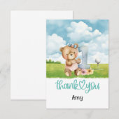 ゴルフ場でゴルフ第1回バースデーテディベアゴルファー サンキューカード (正面/裏面)