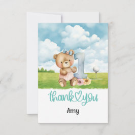 ゴルフ場でゴルフ第1回バースデーテディベアゴルファー サンキューカード