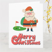 ゴルフ場でサンタとゴルフメリークリスマス カード (黄色い花)