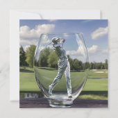 ゴルフ場のあるガラストンブラーの中のゴルフプレーヤー。 セーブザデート (裏面)