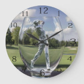 ゴルフ場のあるガラストンブラーの中のゴルフプレーヤー。 ラージ壁時計 (正面)