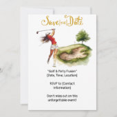 ゴルフ場のグリーンでプレーする女性ゴルファー 招待状 (正面)