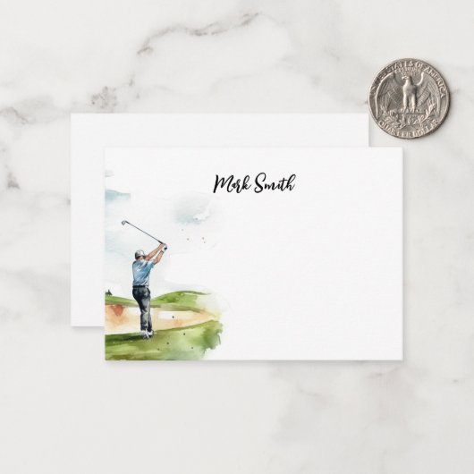 ゴルフ場のゴルファーであって、ゴルファーの氏名付き ノートカード (正面/裏面インサイチュ)
