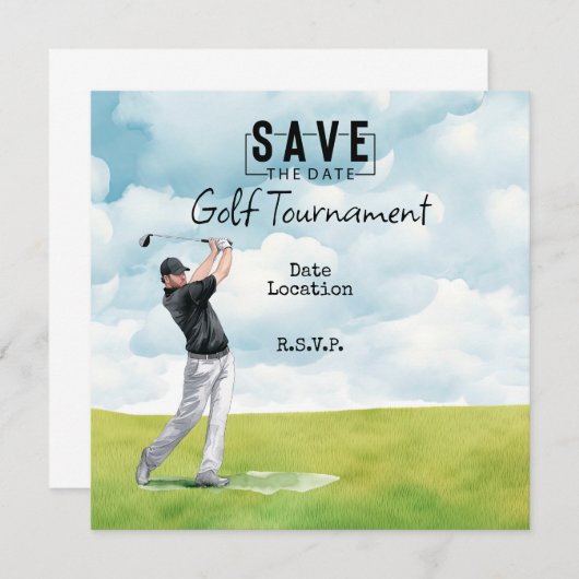 ゴルフ場のゴルファーは日付を保存する 招待状 (正面/裏面)
