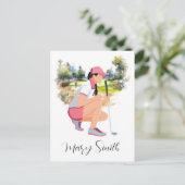 ゴルフ場のゴルファー及びゴルファーの名物の贈答品 ポストカード (スタンド正面)