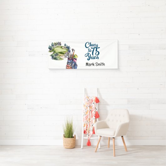 ゴルフ場のゴルフバッグ75番目の誕生日 横断幕 (インサイチュ)