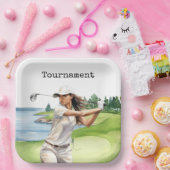 ゴルフ場のゴルフ女性 ペーパープレート (パーティー)