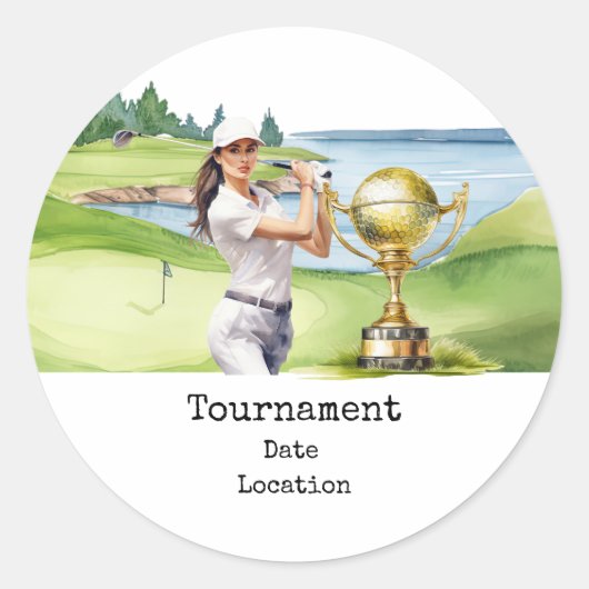 ゴルフ場のゴルフ女性 ラウンドシール (正面)