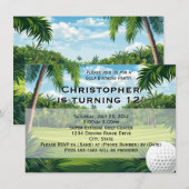 ゴルフ場のパームツリー誕生日パーティー招待状 招待状 (正面/裏面)