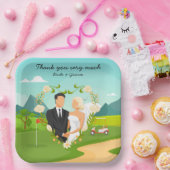 ゴルフ場の新郎新婦のゴルフ結婚場 ペーパープレート (パーティー)