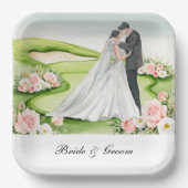 ゴルフ場の新郎新婦ゴルフ結婚場 ペーパープレート (正面)
